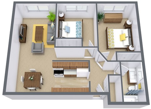 Floor plan for 2 beds, 1 bath